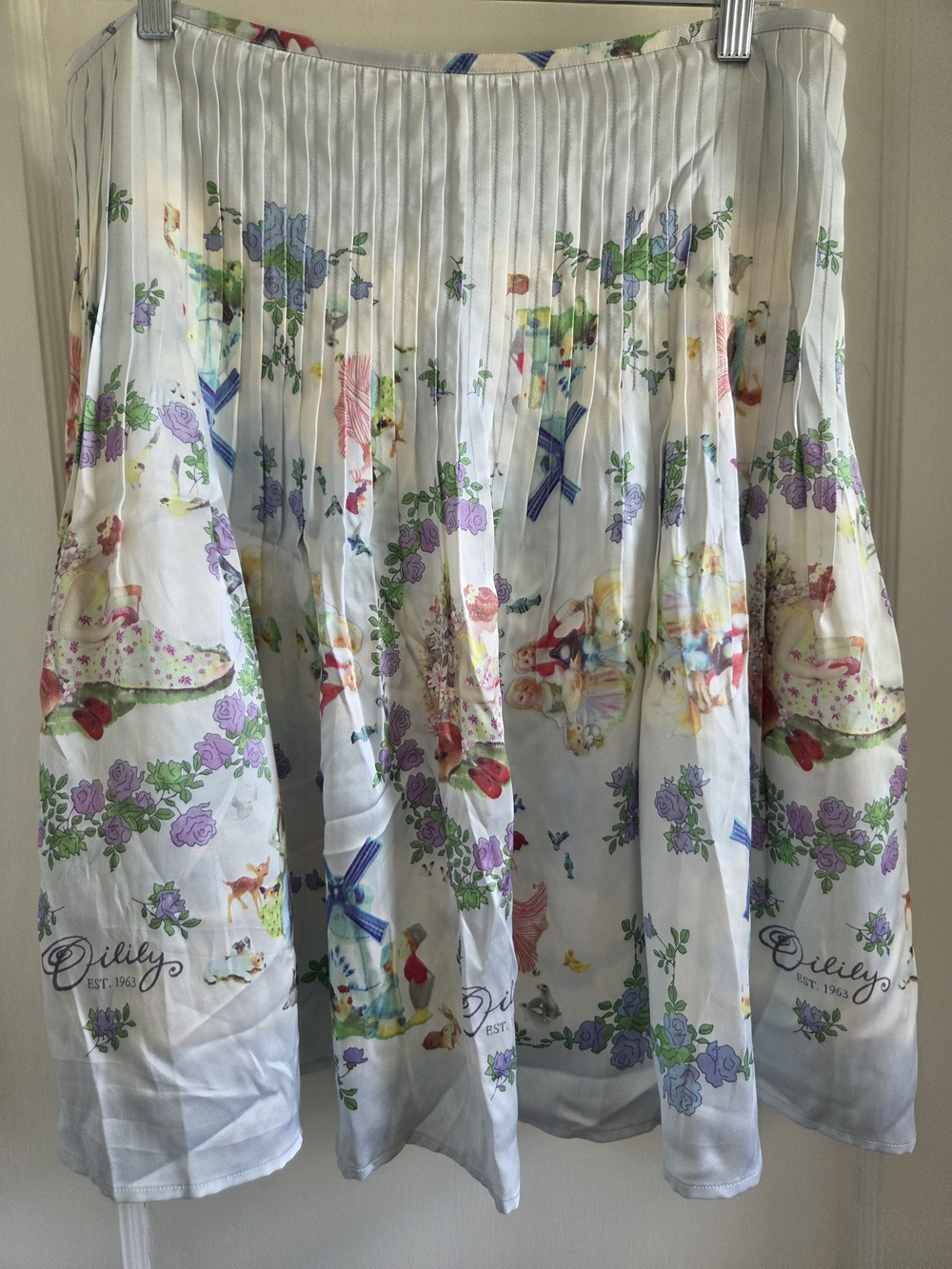 Oilily White Skirt with Lavender Roses and Green Leaves